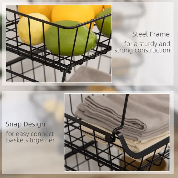 Buy 5 Tier Storage Trolley, Stackable Fruit Vegetable Cart for Kitchen, Living Room, 40 x 2 x 97 cm, Black, 7 image
