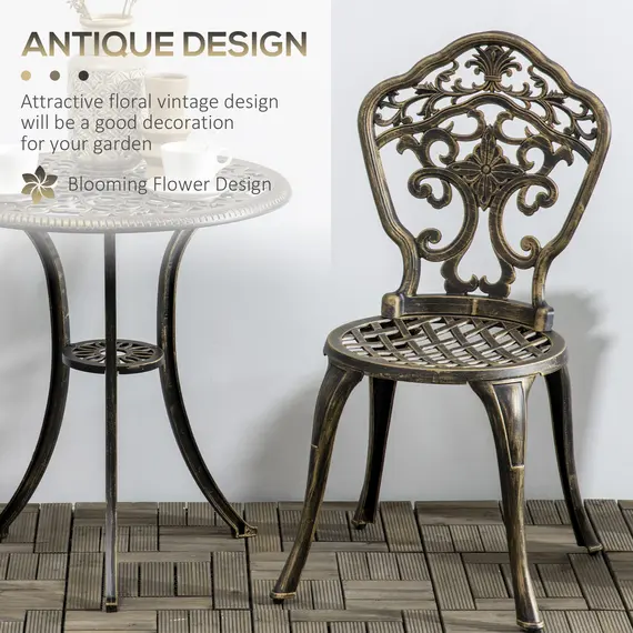 Buy Outsunny 3 Piece Cast Aluminium Garden Bistro Set for 2 with Parasol Hole, Outdoor Coffee Table Set, Two Armless Chairs and Round Coffee Table for Balcony, Patio, Bronze, 4 image