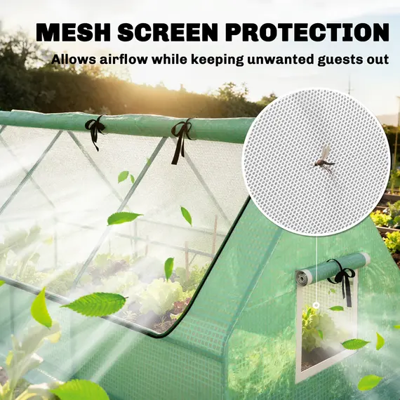 Buy Outsunny Portable Small Polytunnel, Mini Greenhouse with Mesh Windows for Indoor and Outdoor, 240x90x90cm, Green, 9 image