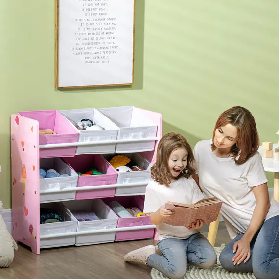 Buy ZONEKIZ Kids Storage Rack, with Nine Removable Baskets, for Nursery, Bedroom, Playroom - Pink, 8 image