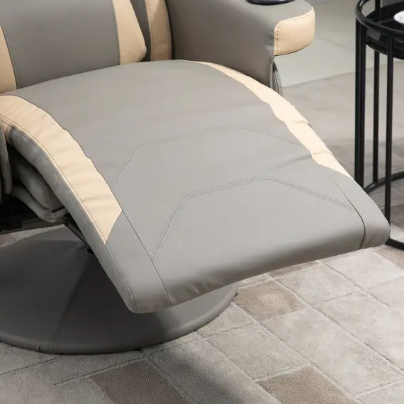 Buy HOMCOM Manual Recliner Armchair PU Leather Lounge Chair w/ Adjustable Leg Rest, 135° Reclining Function, Grey, 7 image