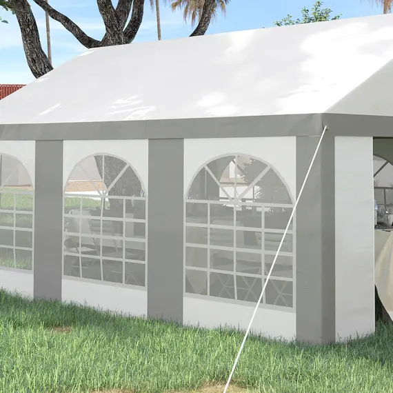 Buy Outsunny 6 x 4m Galvanised Party Tent, Marquee Gazebo with Sides, Six Windows and Double Doors, for Parties, Wedding and Events, 9 image