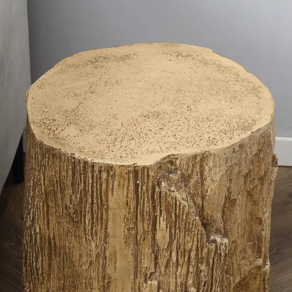 Buy Tree Stump End Table, Round Concrete Side Table for Indoor and Outdoor Use, Natural Wood Effect, 8 image