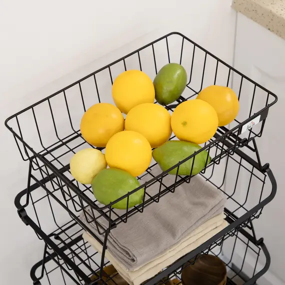 Buy 5 Tier Storage Trolley, Stackable Fruit Vegetable Cart for Kitchen, Living Room, 40 x 2 x 97 cm, Black, 9 image