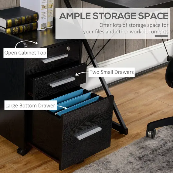 Buy HOMCOM Three-Drawer Lockable Filing Cabinet - Black, 4 image