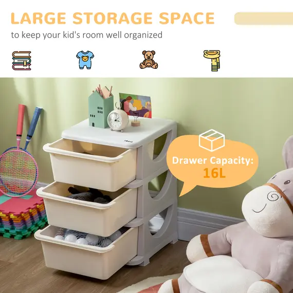 Buy Three-Tier Kids Storage Boxes, with Three Drawers - White, 4 image