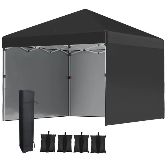 Buy Outsunny 3 x 3 (M) Pop Up Gazebo Event Shelter, Height Adjustable Party Tent with 3 Sidewalls, Weight Bags and Wheeled Bag