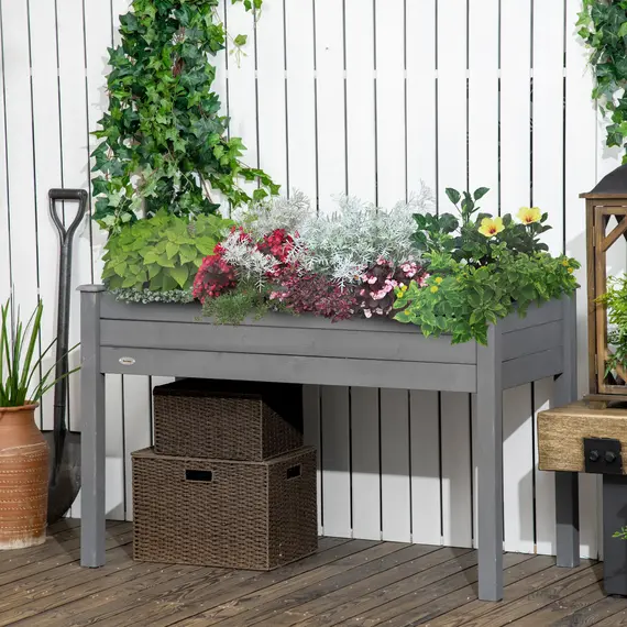 Buy Raised Bed for Garden, Wooden Elevated Planter Box with Bed Liner, for Flower Vegetable Herb, Dark Grey, 2 image