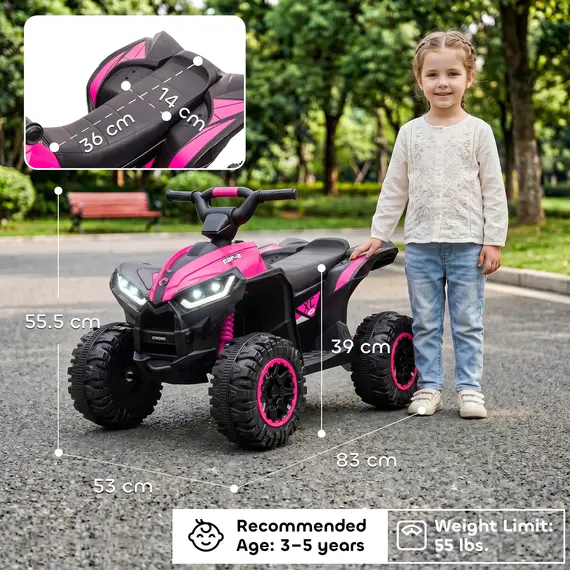 Buy 12V Ride-On Quad Bike w/ Music, Horn, for Ages 3-5 Years - Pink, 3 image