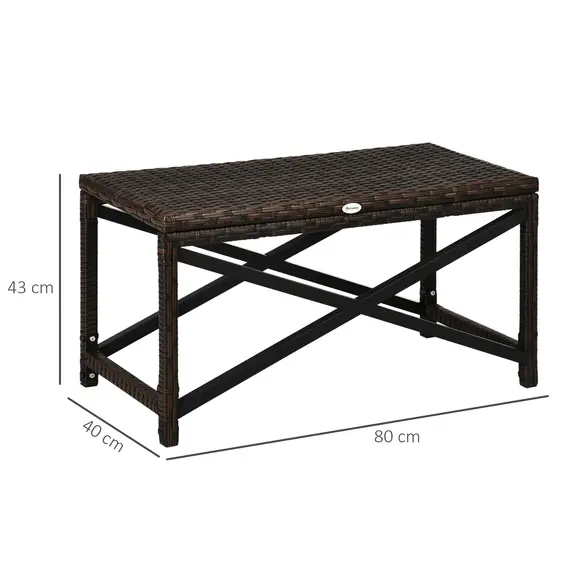 Buy PE Rattan Garden Side Table, Outdoor Coffee Table with X-Shape Frame, Mixed Brown, 3 image