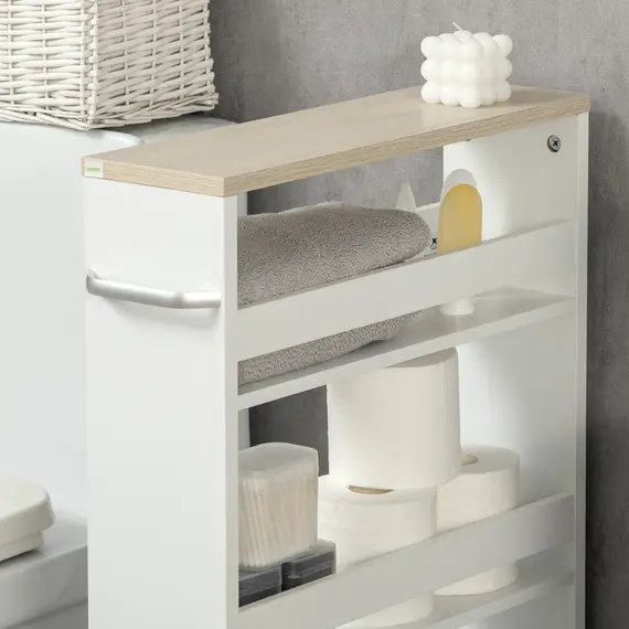 Buy kleankin Storage Cart, 4-Tier Compact Storage Trolley on Wheels and Handle, 48W x 15D x 80H cm, White, 9 image