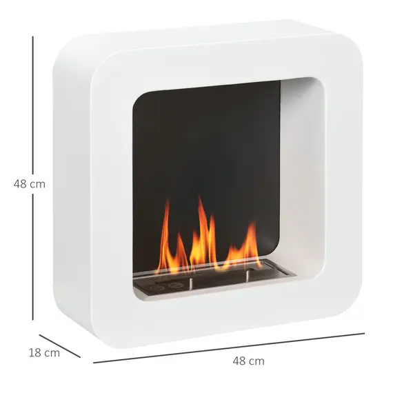 Buy HOMCOM Wall Mounted Ethanol Fireplace, Bioethanol Heater Stove Fire with 1L Tank, 2.5 Hour Burning Time, 48 x 48 cm, White, 3 image