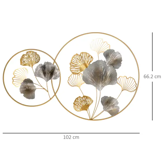 Buy Large Metal Wall Art, Modern Hanging Wall Sculpture with Unique Multi-leaf Design, Horizontal or Vertical Metal Hanging Decoration for Living Room Bedroom Entryway, Gold Silver, 3 image