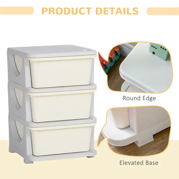 Buy Three-Tier Kids Storage Boxes, with Three Drawers - White, 5 image