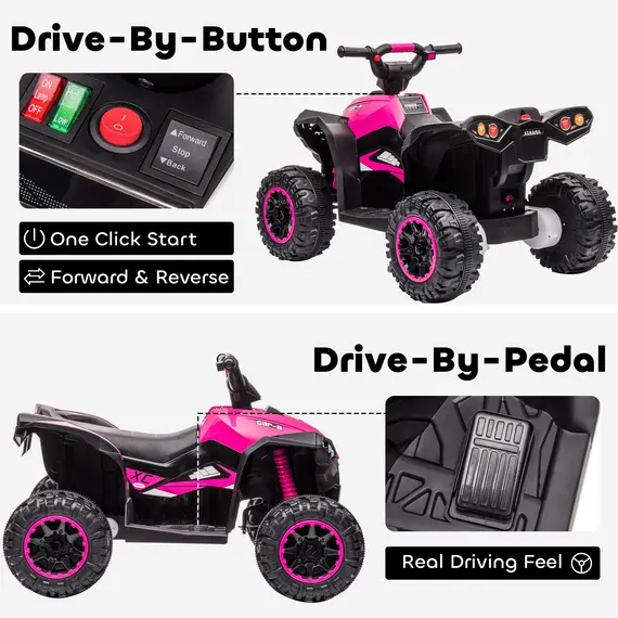 Buy 12V Ride-On Quad Bike w/ Music, Horn, for Ages 3-5 Years - Pink, 7 image