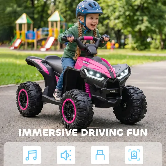 Buy 12V Ride-On Quad Bike w/ Music, Horn, for Ages 3-5 Years - Pink, 6 image