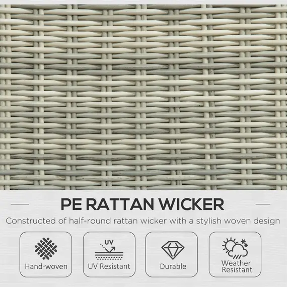 Buy 5 Pieces Rattan Bistro Set with Adjustable Back, Reclining Wicker Balcony Furniture with Cushions, Glass Top Coffee Table and Footstools, Outdoor Table and Chairs, Grey, 4 image