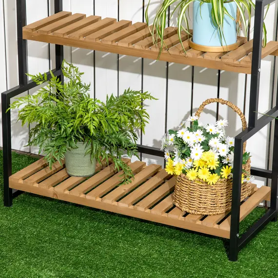Buy 3 Tiered Plant Stand with Hanging Hooks, Flower Rack Shelf for Indoor Outdoor Porch Balcony Living Room Bedroom, 8 image