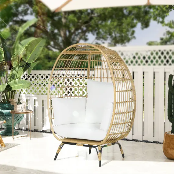 Buy Outsunny Rattan Egg Chair with Cushions and Pillows, Khaki, 2 image