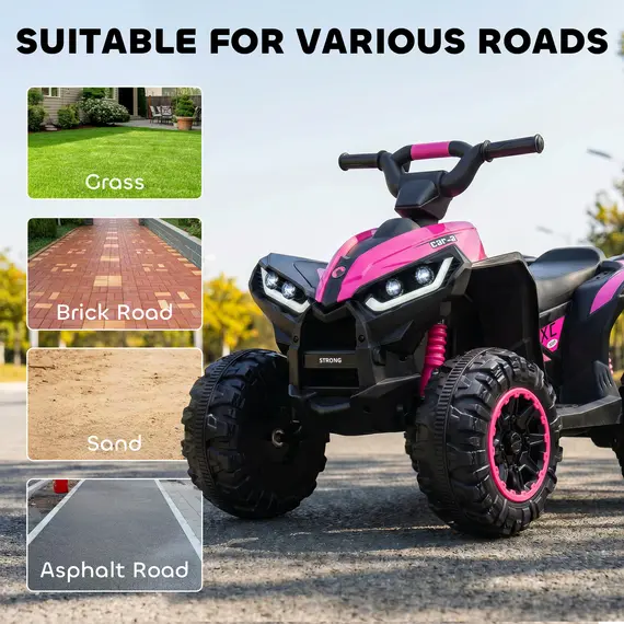 Buy 12V Ride-On Quad Bike w/ Music, Horn, for Ages 3-5 Years - Pink, 5 image
