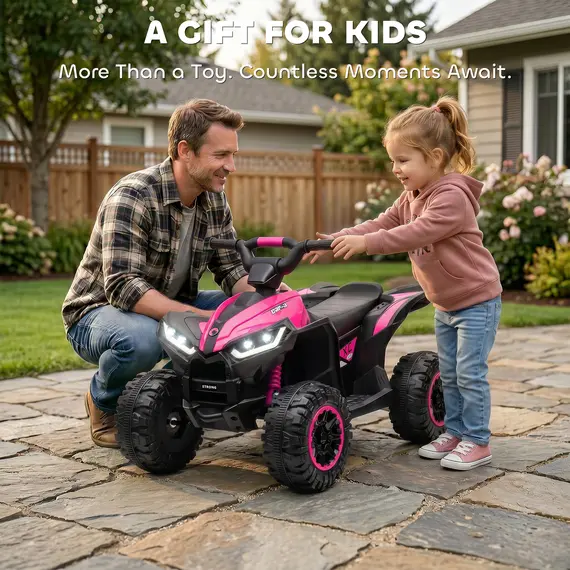 Buy 12V Ride-On Quad Bike w/ Music, Horn, for Ages 3-5 Years - Pink, 8 image
