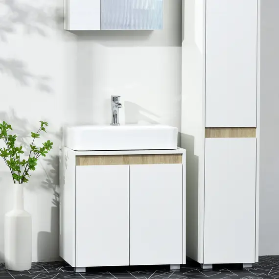 Buy Modern Bathroom Sink Cabinet, Floor Standing Under Sink Cabinet, Freestanding Storage Cupboard with Double Doors, White, 2 image