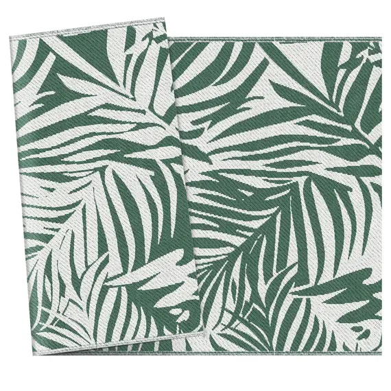 Buy Reversible Outdoor RV Rug, 1.5 x 2.4m Patio Floor Mat, Waterproof Plastic Straw Rug for Garden, Deck, Picnic, Beach, Camping, Green Leaves, Green and White, 8 image