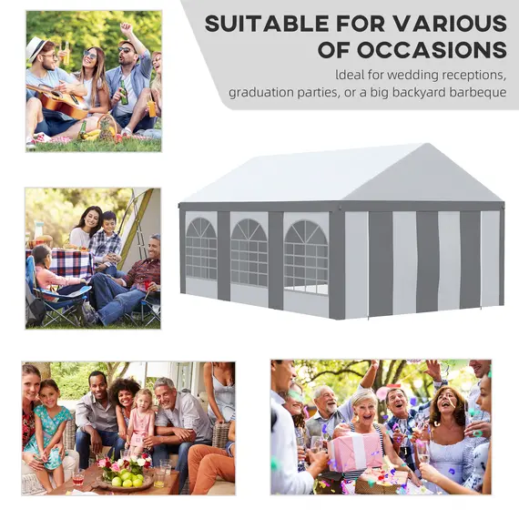 Buy Outsunny 6 x 4m Galvanised Party Tent, Marquee Gazebo with Sides, Six Windows and Double Doors, for Parties, Wedding and Events, 4 image