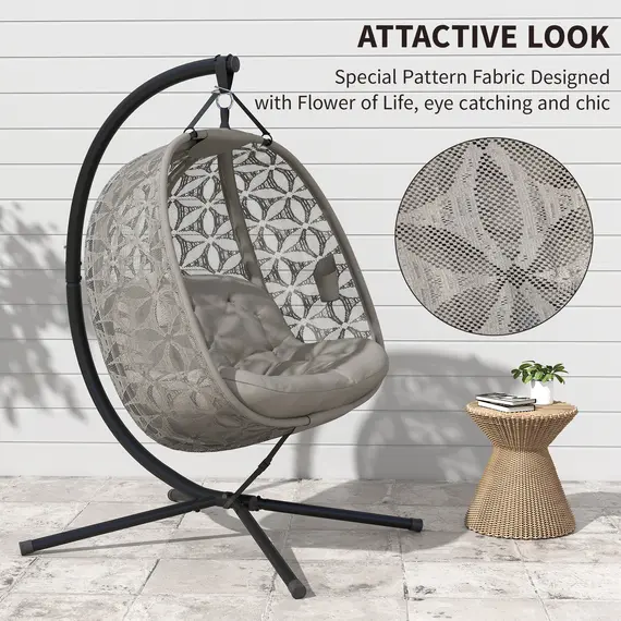 Buy Outdoor Double Hanging Chair with Cushion and Cup Holders, Sand Brown, 4 image