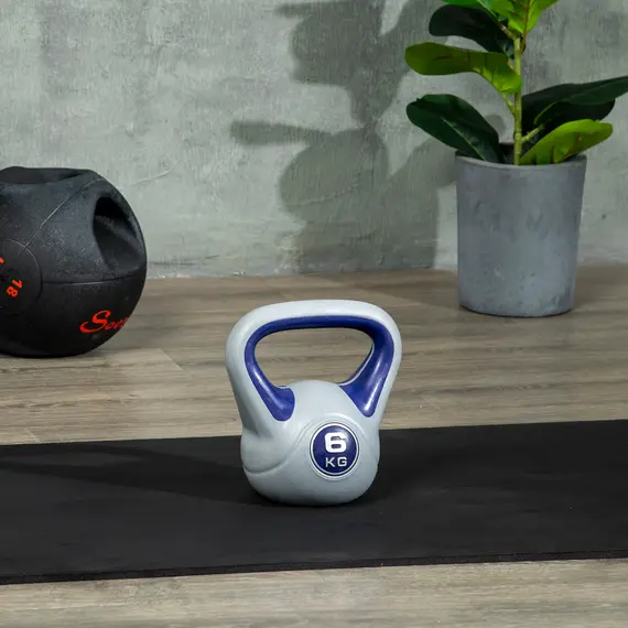 Buy SPORTNOW Kettlebell, 6kg Kettle Bells with Handle for Home Gym Weight Lifting and Strength Training, Purple and Grey, 7 image