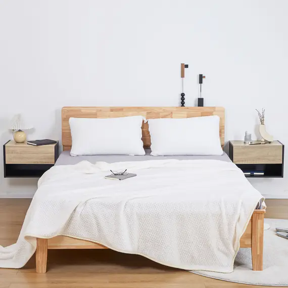 Buy Floating Bedside Table Set of 2, Wall Mounted Bedside Cabinet with Drawer and Open Shelf, Modern Nightstand for Bedroom, 46 x 30 x 30 cm, Oak Tone, 6 image