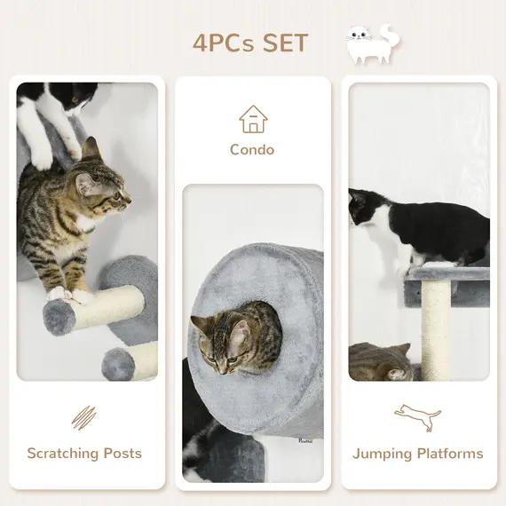 Buy 4PCs Wall-Mounted Cat Tree, with Steps, Perch, Cat House - Grey, 5 image