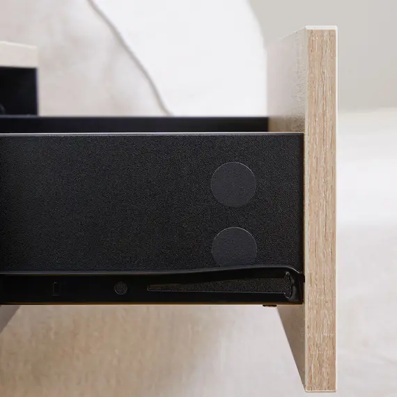 Buy Floating Bedside Table Set of 2, Wall Mounted Bedside Cabinet with Drawer and Open Shelf, Modern Nightstand for Bedroom, 46 x 30 x 30 cm, Oak Tone, 9 image