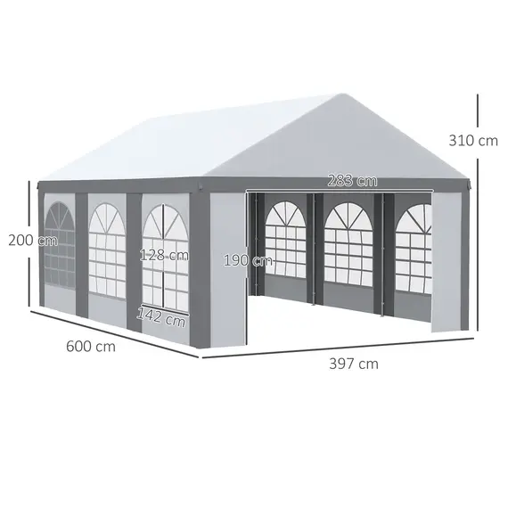 Buy Outsunny 6 x 4m Galvanised Party Tent, Marquee Gazebo with Sides, Six Windows and Double Doors, for Parties, Wedding and Events, 3 image