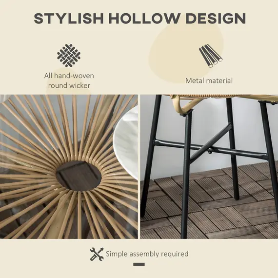 Buy Outsunny Rattan Side Table, Round Outdoor Coffee Table, with Round PE Rattan and Tempered Glass Tabletop for Patio, Garden, Balcony, Beige, 5 image