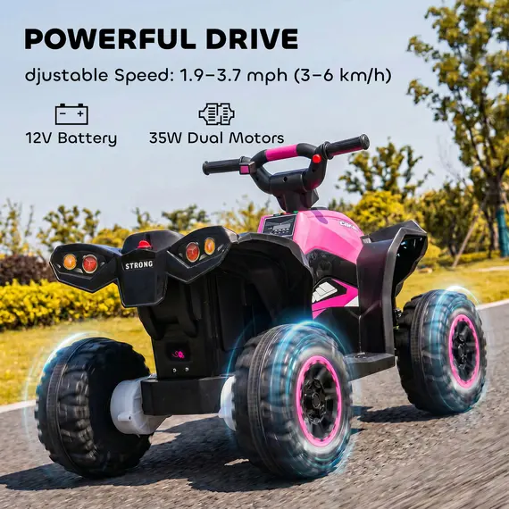 Buy 12V Ride-On Quad Bike w/ Music, Horn, for Ages 3-5 Years - Pink, 4 image