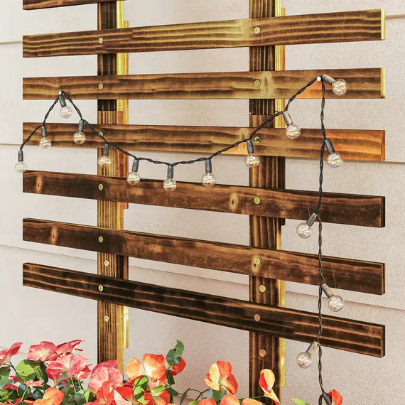 Buy Outsunny Raised Garden Bed with Trellis, Outdoor Wooden Planter Box with Metal Corners and Wheels, Raised Bed for Garden, 9 image