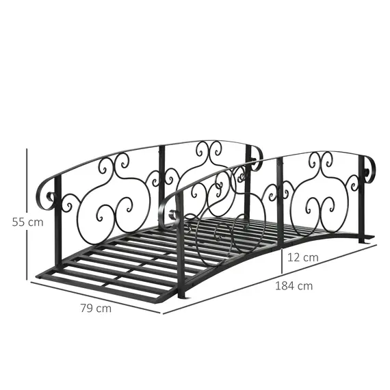 Buy Outsunny 184cm Metal Arch Garden Garden Bridge, Safety Siderails, Arc Footbridge for Garden Creek, Stream, Pond, Black, 3 image