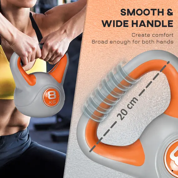 Buy SPORTNOW Kettlebell, 8kg Kettle Bells with Handle for Home Gym Weight Lifting and Strength Training, Orange and Grey, 4 image