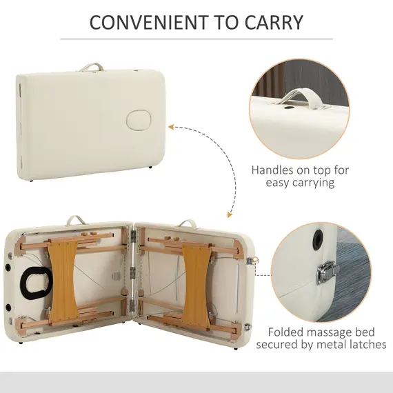 Buy Portable Massage Bed, Folding Spa Beauty Massage Table with 2 Sections, Carry Bag and Wooden Frame, Cream, 7 image