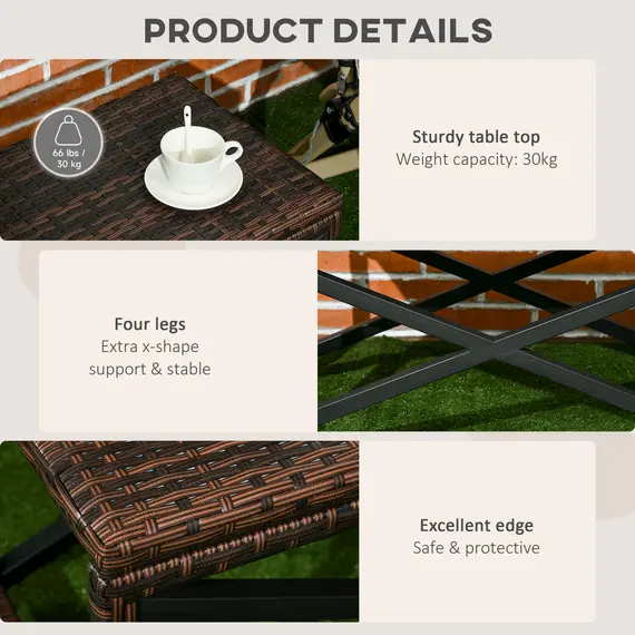 Buy PE Rattan Garden Side Table, Outdoor Coffee Table with X-Shape Frame, Mixed Brown, 6 image