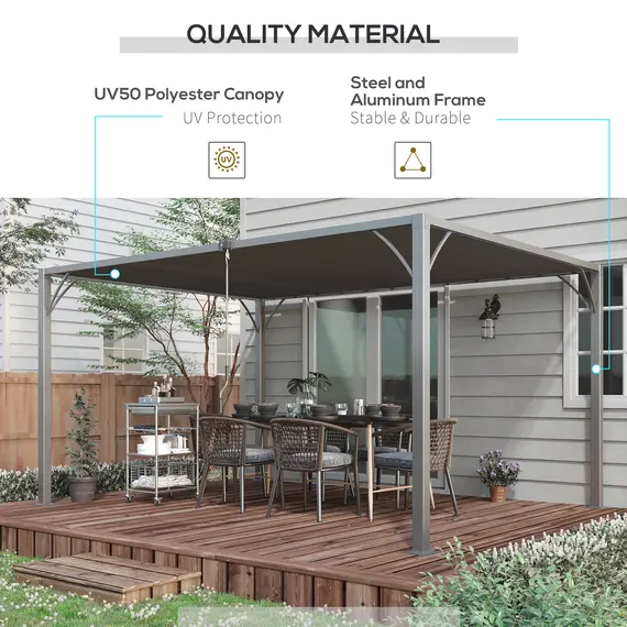 Buy Outsunny 4 x 3(m) Outdoor Pergola with Retractable Roof, Aluminium Louvered Patio Gazebo Canopy for Lawn Garden Patio, Grey, 5 image