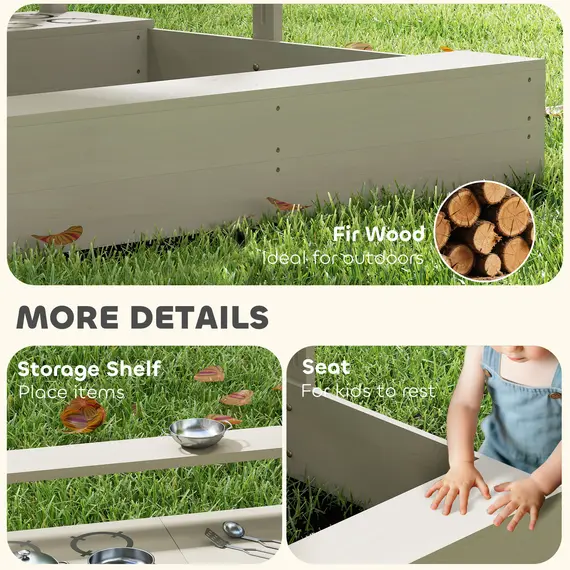 Buy Outsunny Kids Wooden Sandbox w/ Canopy, Kitchen Toys, Seat, Storage, for Ages 3-7 Years, 7 image