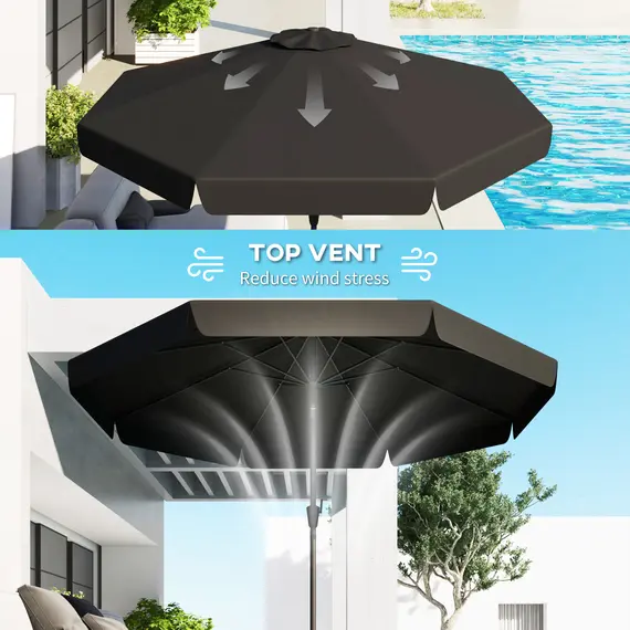 Buy Outsunny 2.7m Patio Parasol Garden Umbrellas Outdoor Sun Shade Table Umbrella with Tilt, Crank, 8 Ribs, Ruffles, Black, 5 image
