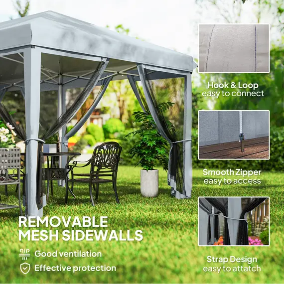 Buy Outsunny 3 x 6m Pop Up Gazebo, Outdoor Canopy Shelter, Marquee Party Wedding Tent with 6 Mesh Walls and Carry Bag, Grey, 6 image