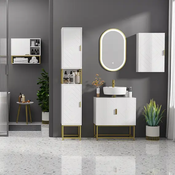 Buy kleankin Bathroom Wall Cabinet, Over Toilet Storage Cabinet with Door and Storage Shelves for Hallway, Living Room, White, 7 image