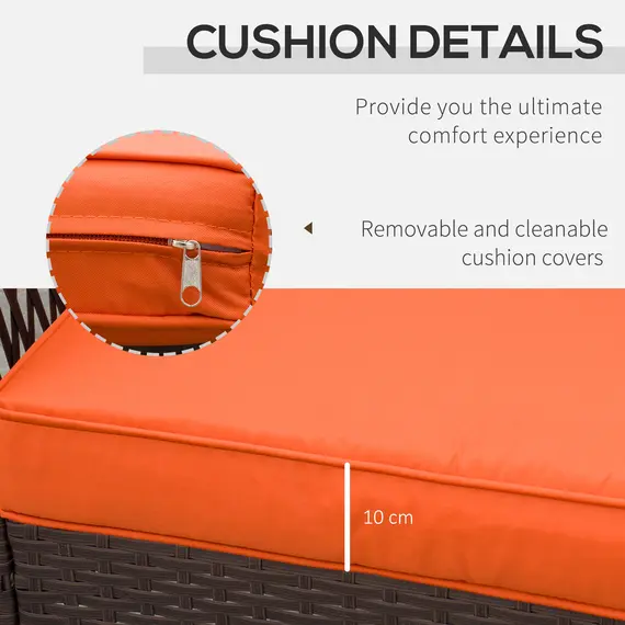 Buy 3 Pieces Rattan Bistro Set with Glass Top Coffee Table, Chairs and Cushions for Outdoor, Patio, Balcony, Orange, 6 image