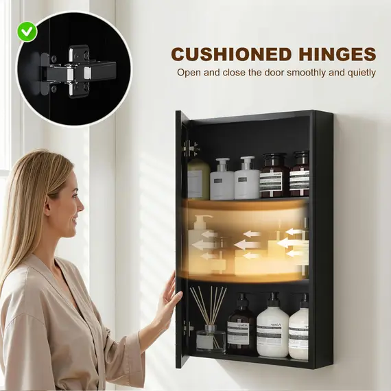 Buy Bathroom Cabinet with Mirror, Wall Mounted Bathroom Mirror Cabinet with Storage Shelves, 40 x 12 x 60 cm, Black, 6 image