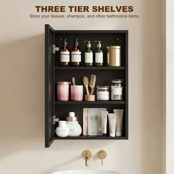 Buy Bathroom Cabinet with Mirror, Wall Mounted Bathroom Mirror Cabinet with Storage Shelves, 40 x 12 x 60 cm, Black, 4 image
