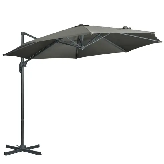 Buy Outsunny 3 x 3(m) Cantilever Parasol with Cross Base, Garden Umbrella with 360° Rotation, Crank Handle and Tilt for Outdoor, Patio, Grey